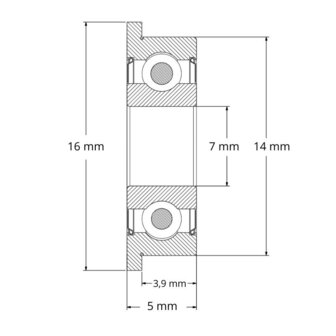 F687 ZZ - IBB kogellager met flens (7x14x5)