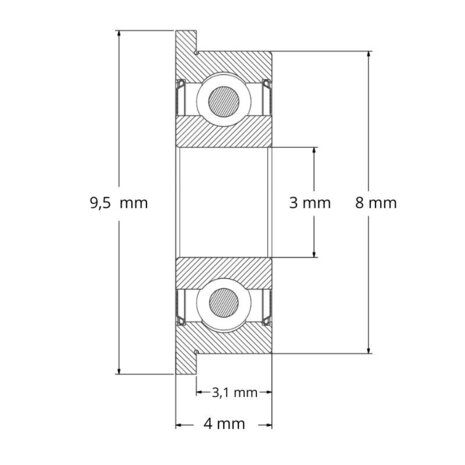 F693 ZZ - IBB kogellager met flens (3x8x4)